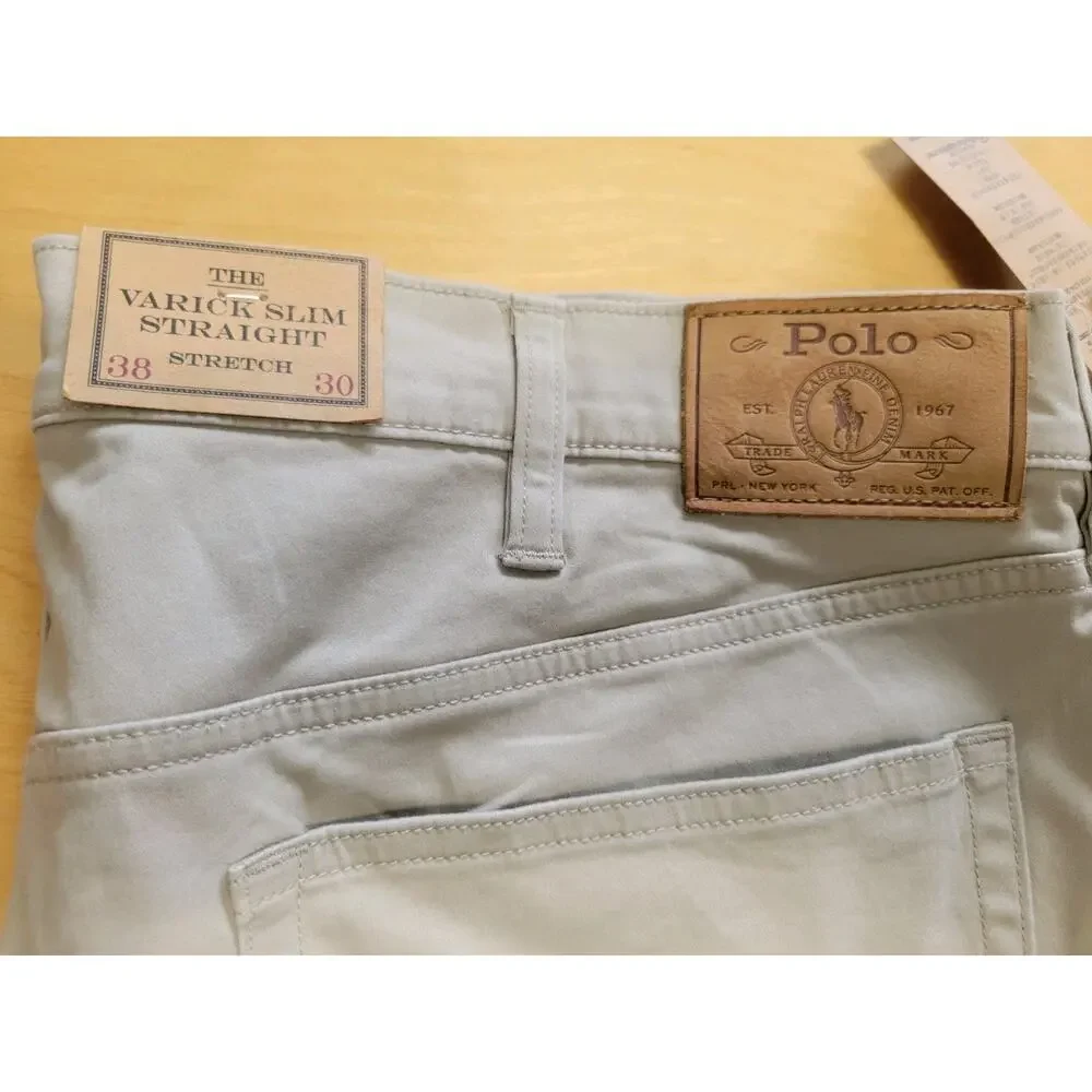 Polo Ralph Lauren Varick Slim Straight Stretch Pants Mens 38x30 Khaki Beige NWT